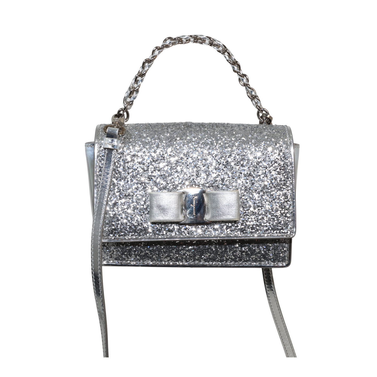 Ferragamo Mini Vara Bow Flap Glitter Crossbody Bag