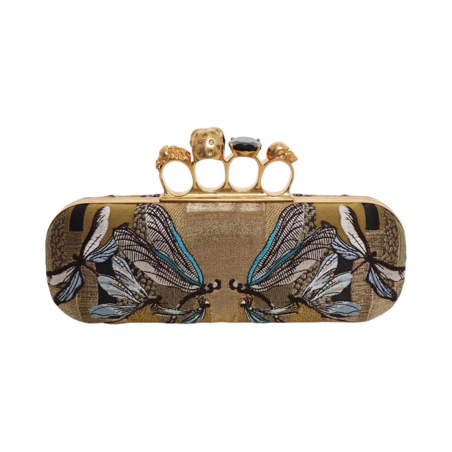 Alexander McQueen Dragonfly Print Jacquard 4 Ring Knucklebox Clutch Bag