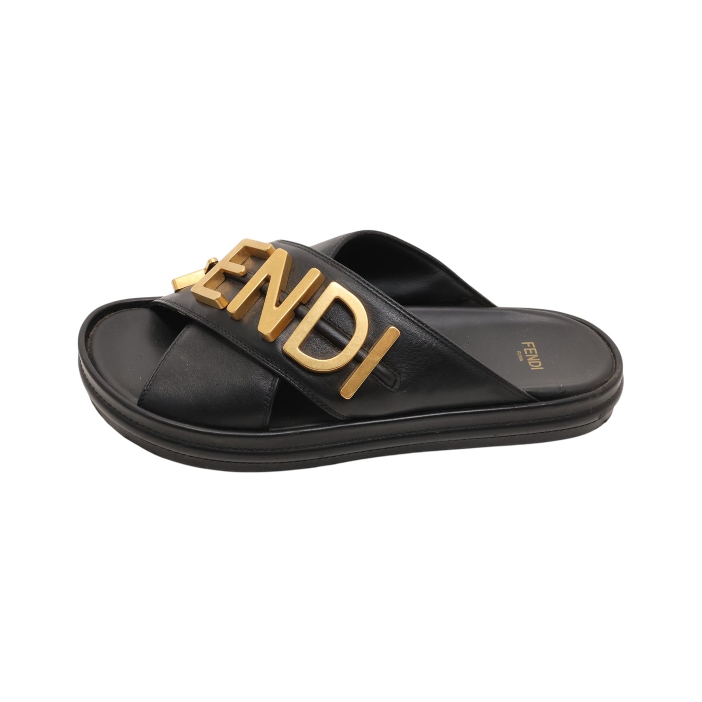 Fendi Fendigraphy Logo Leather Slides (Size 38)