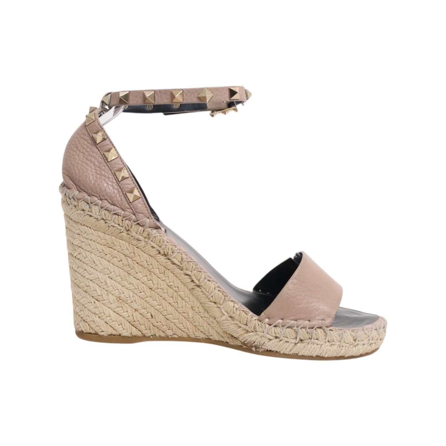 Valentino Double Rockstud Calfskin Heeled Wedge Sandals (Size 38)