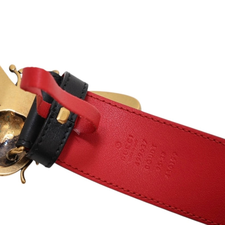 Gucci Sylvie Leather Crystal Embellished Bee Belt