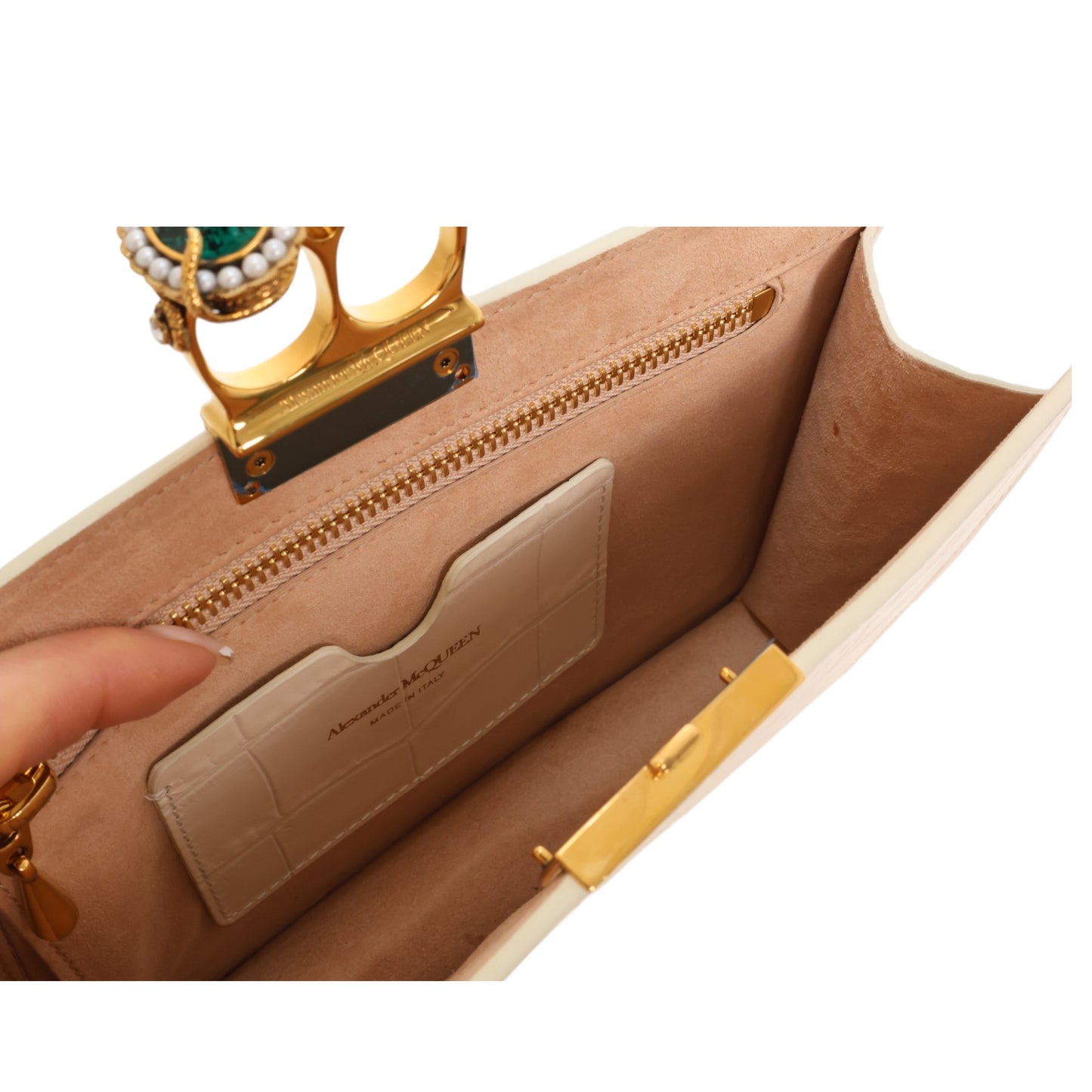 Alexander McQueen Jeweled Double Ring Crocodile-Embossed Clutch Bag