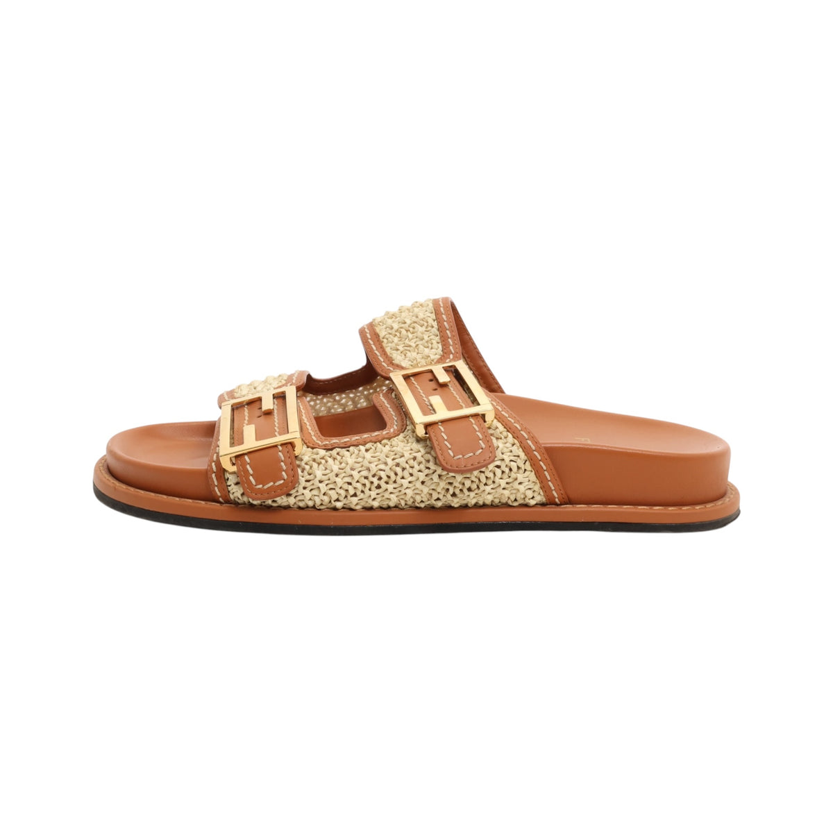 Fendi Raffia FF Buckle Colorblock Pattern Slides (Size 37)