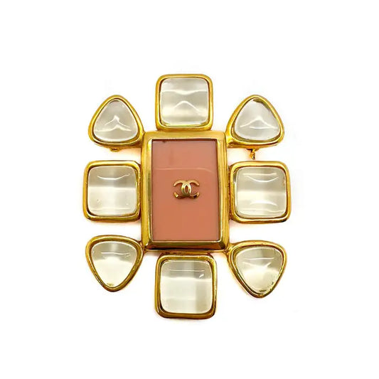 Chanel Vintage 1996 Pastel Pink & Crystal CC Logo Brooch