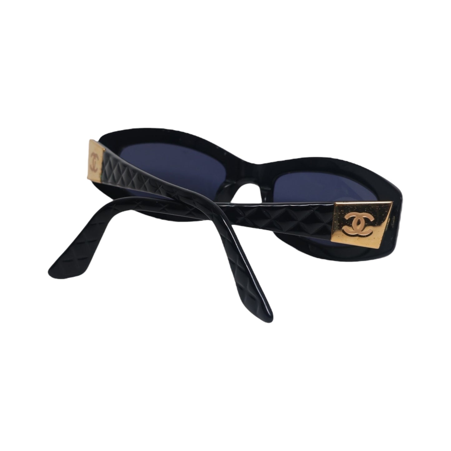 Chanel Vintage Black Quilted CC Logo Rectangle Sunglasses