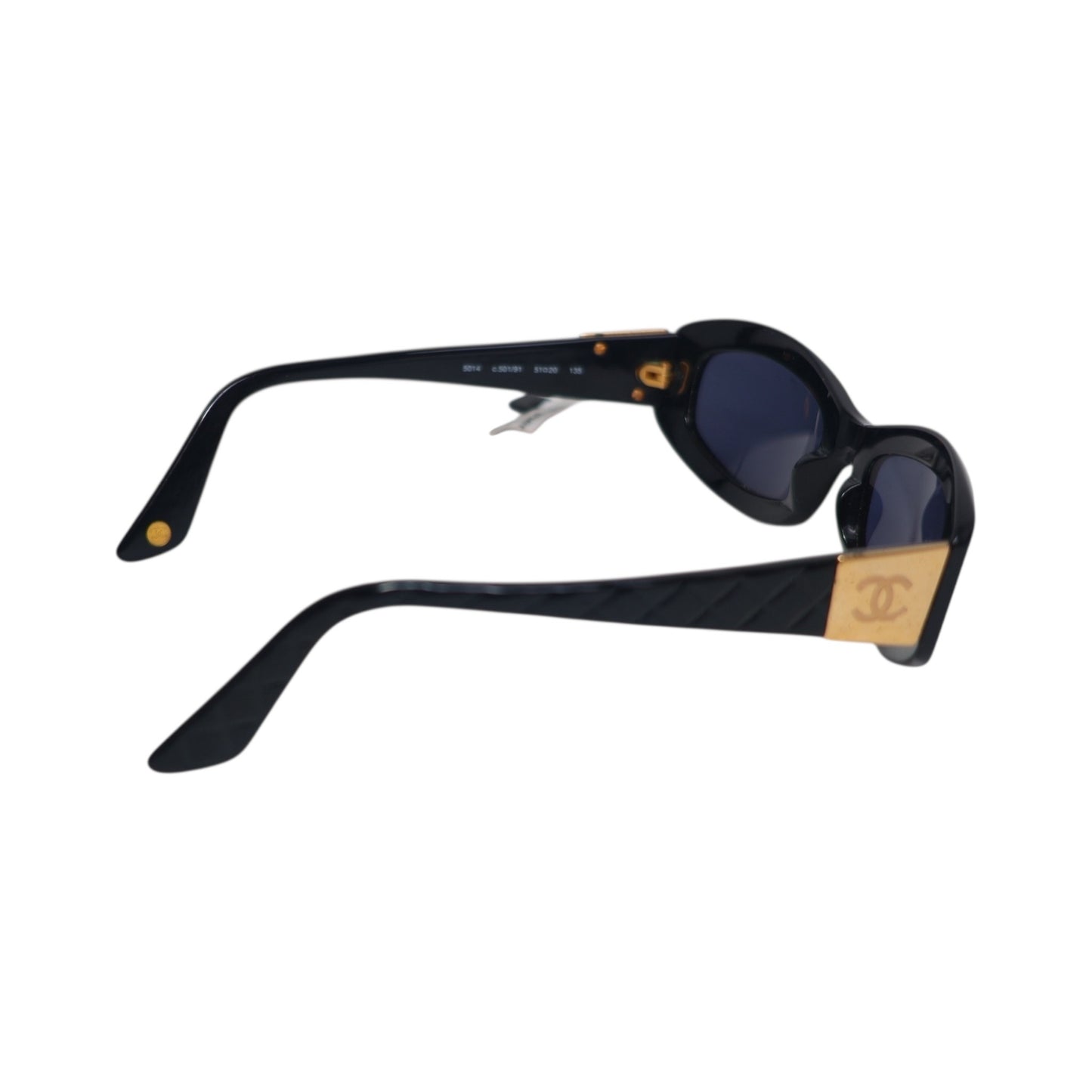 Chanel Vintage Black Quilted CC Logo Rectangle Sunglasses