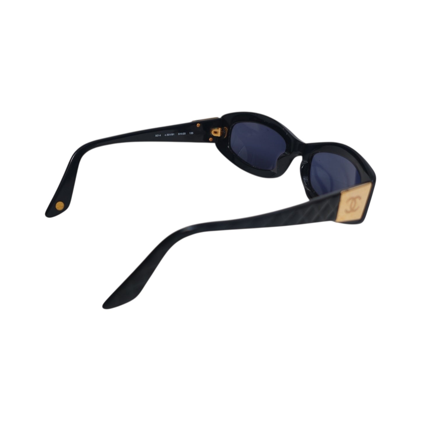 Chanel Vintage Black Quilted CC Logo Rectangle Sunglasses