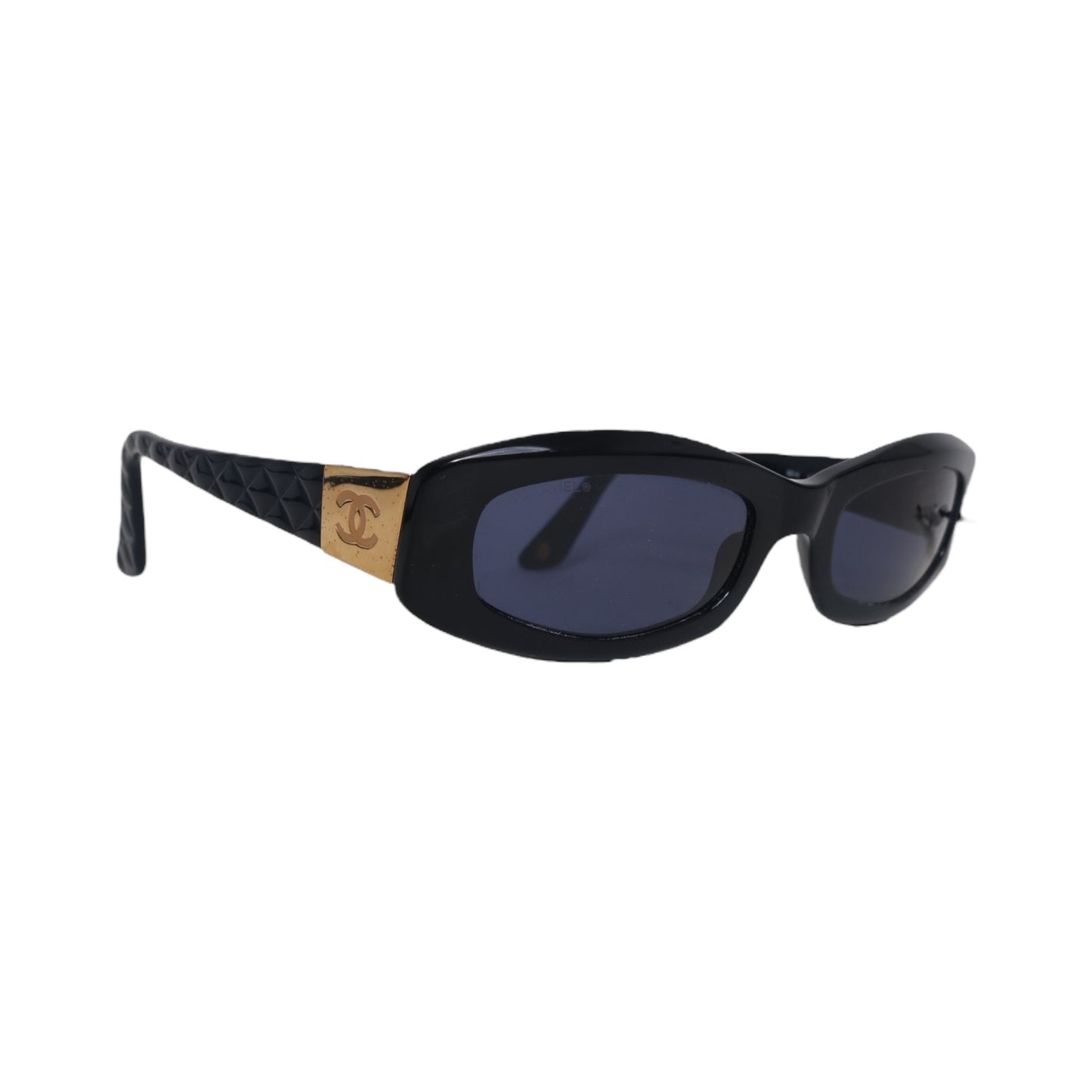 Chanel Vintage Black Quilted CC Logo Rectangle Sunglasses