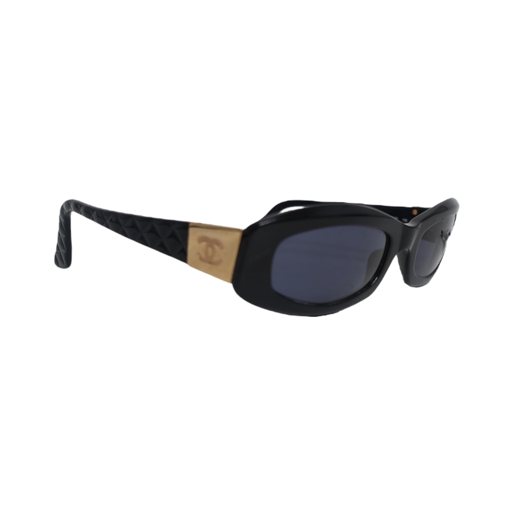 Chanel Vintage Black Quilted CC Logo Rectangle Sunglasses