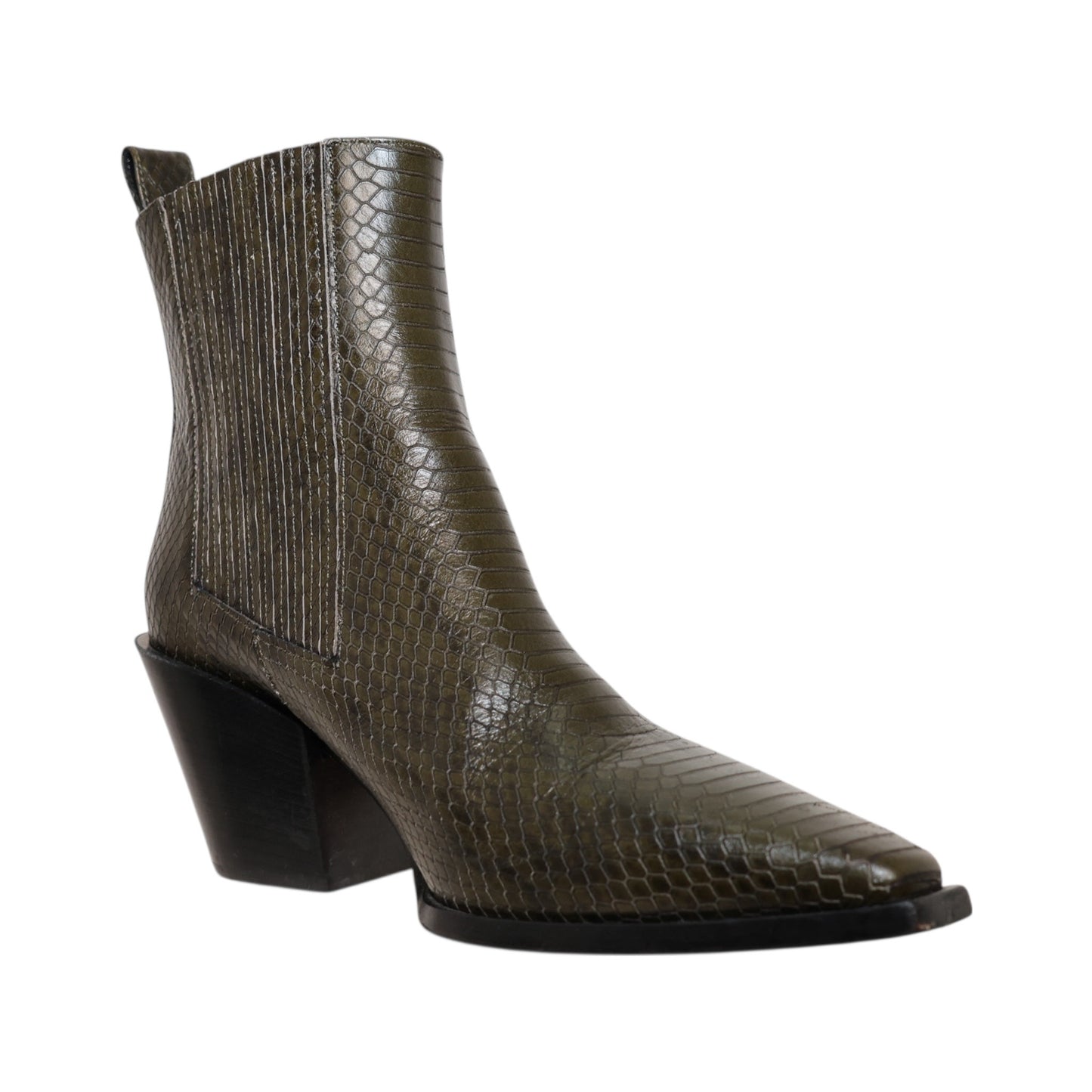 Aeyde Kate Snake Embossed Leather Booties (Size 38)