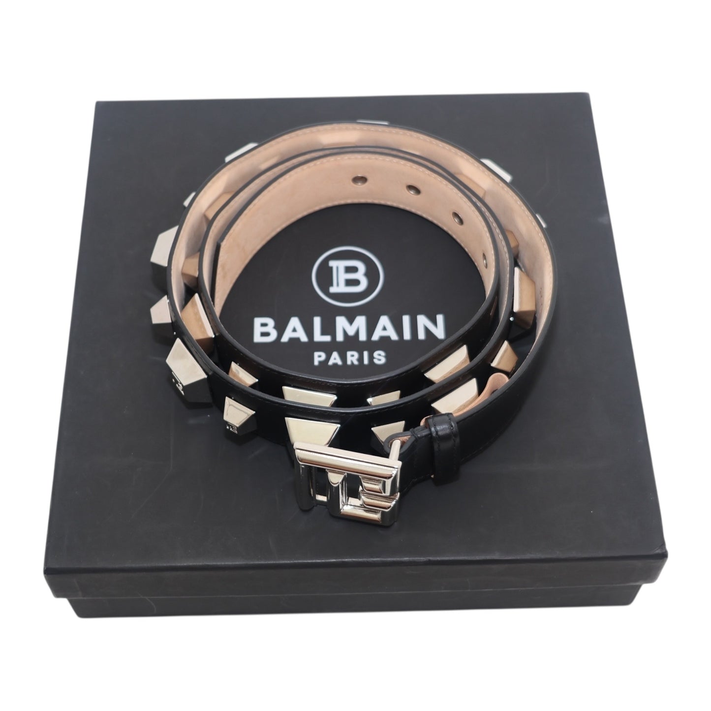 Balmain Paris Leather Studded Belt with Box