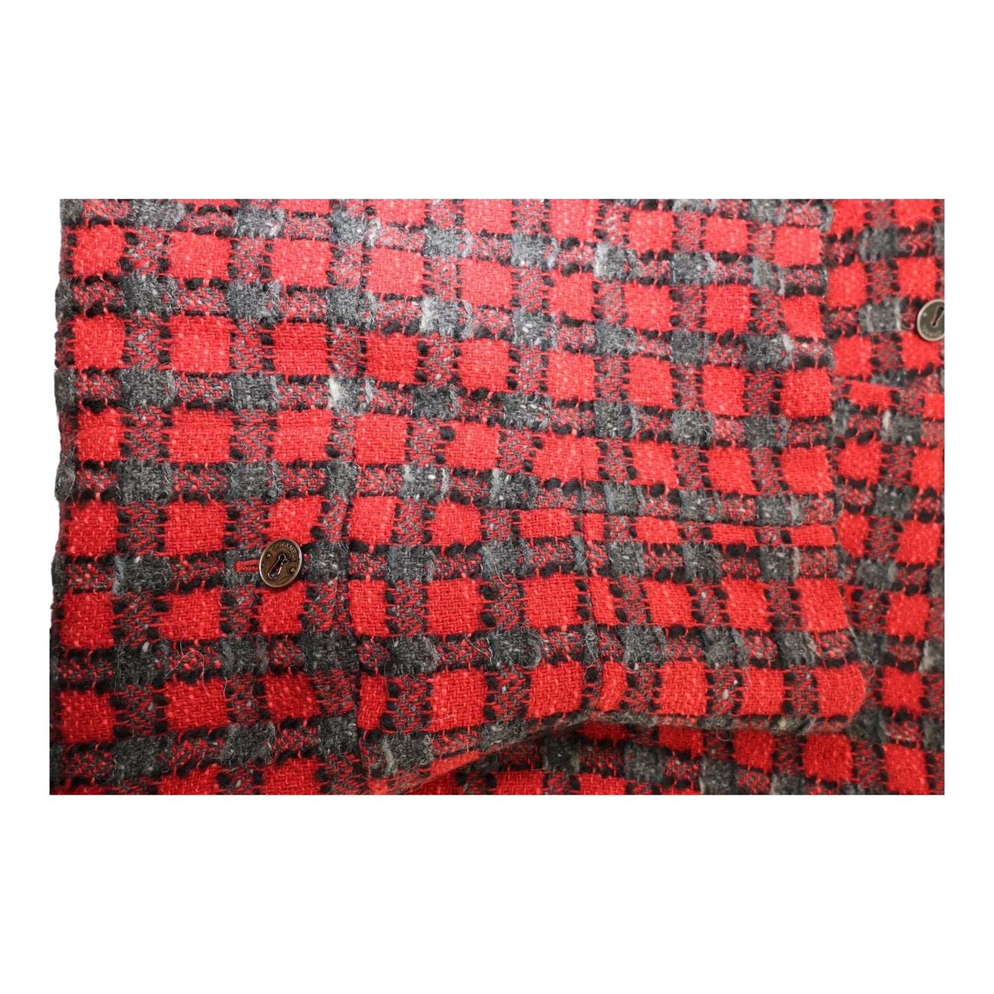 Chanel F/W 2007 High-Waisted Checkered Wool Tweed Midi Skirt