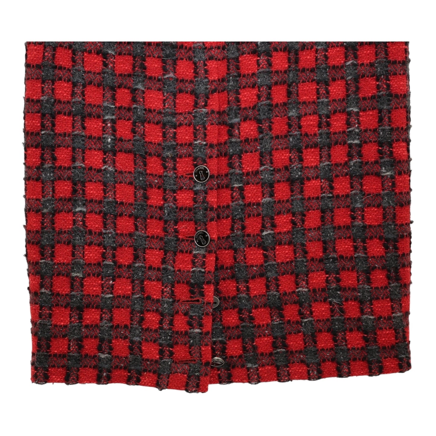 Chanel F/W 2007 High-Waisted Checkered Wool Tweed Midi Skirt