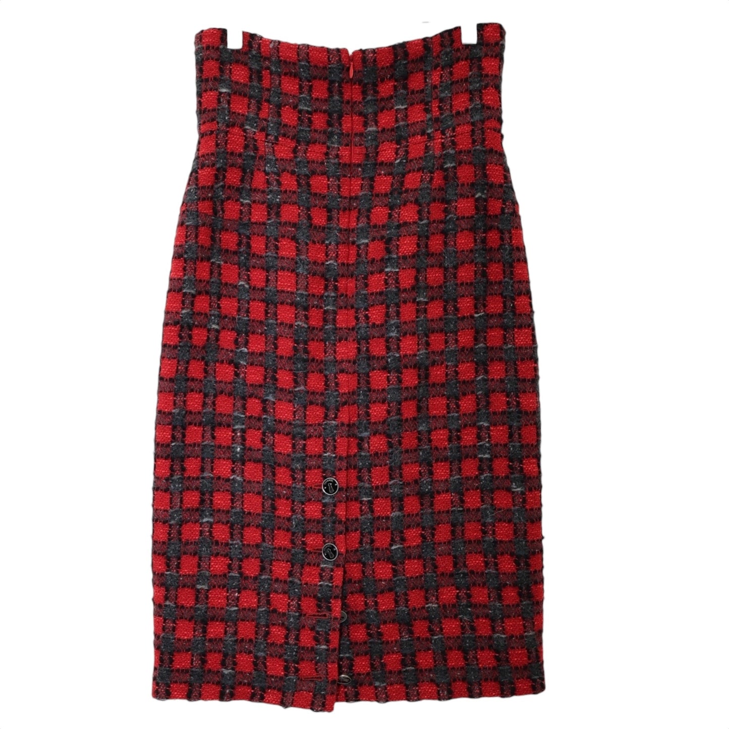 Chanel F/W 2007 High-Waisted Checkered Wool Tweed Midi Skirt