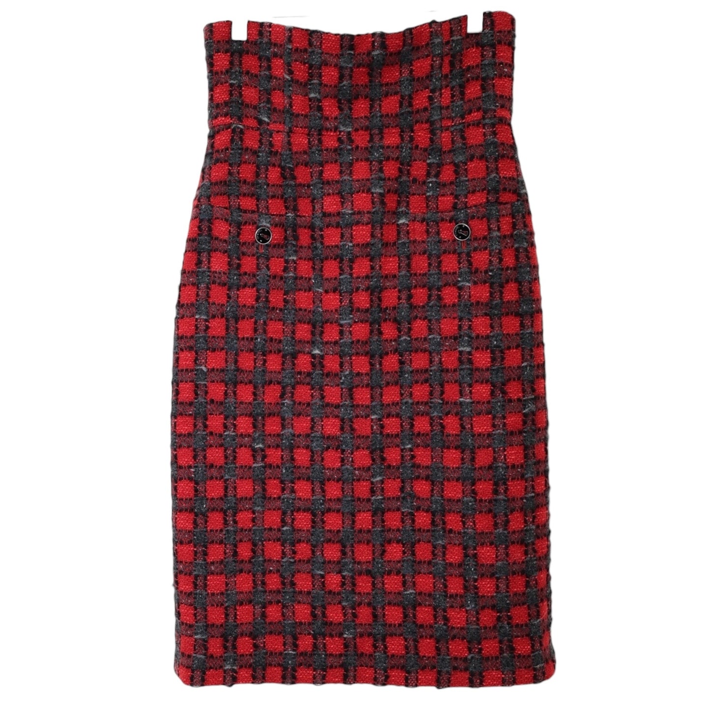 Chanel F/W 2007 High-Waisted Checkered Wool Tweed Midi Skirt