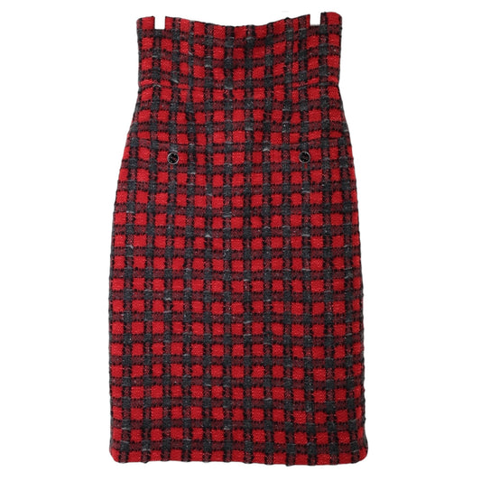 Chanel F/W 2007 High-Waisted Checkered Wool Tweed Midi Skirt