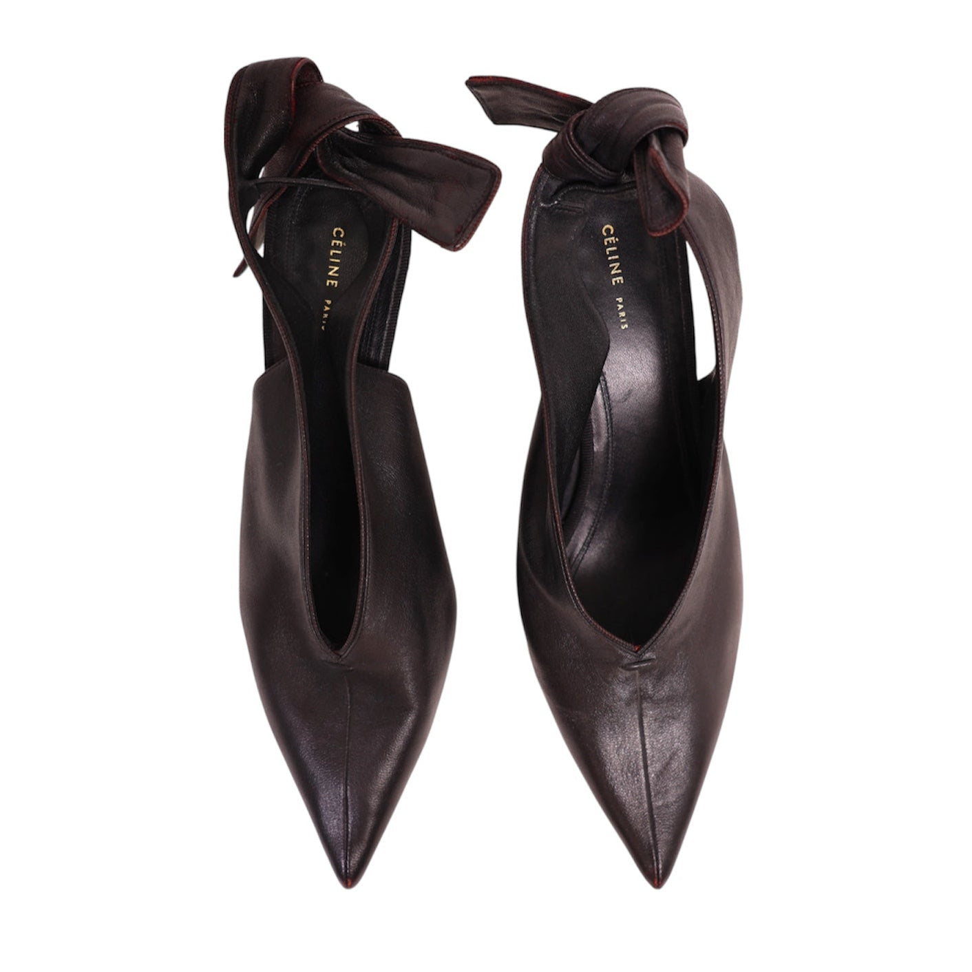 Celine Paris V-Neck Leather Slingback (Size 37)