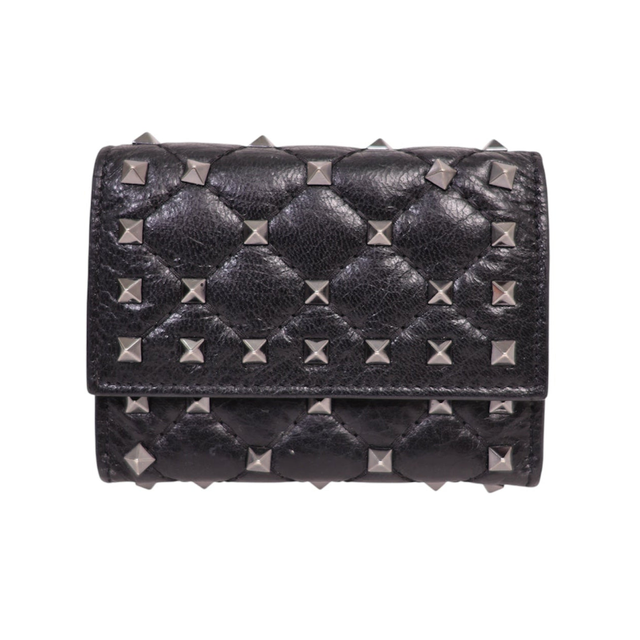 Valentino Craquele Nappa Rockstud Spike Bifold Card Holder