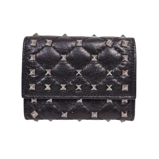 Valentino Craquele Nappa Rockstud Spike Bifold Card Holder