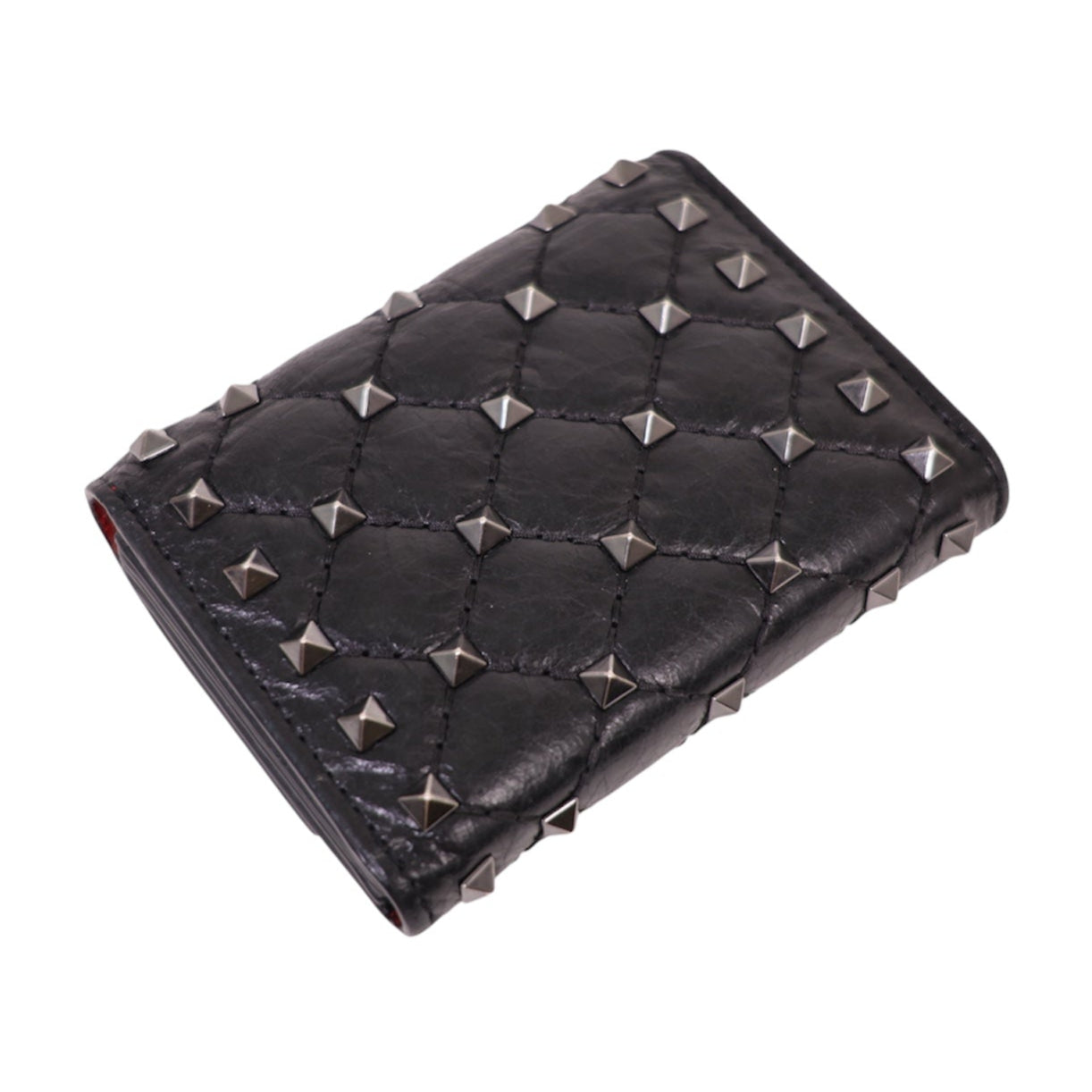 Valentino Craquele Nappa Rockstud Spike Bifold Card Holder