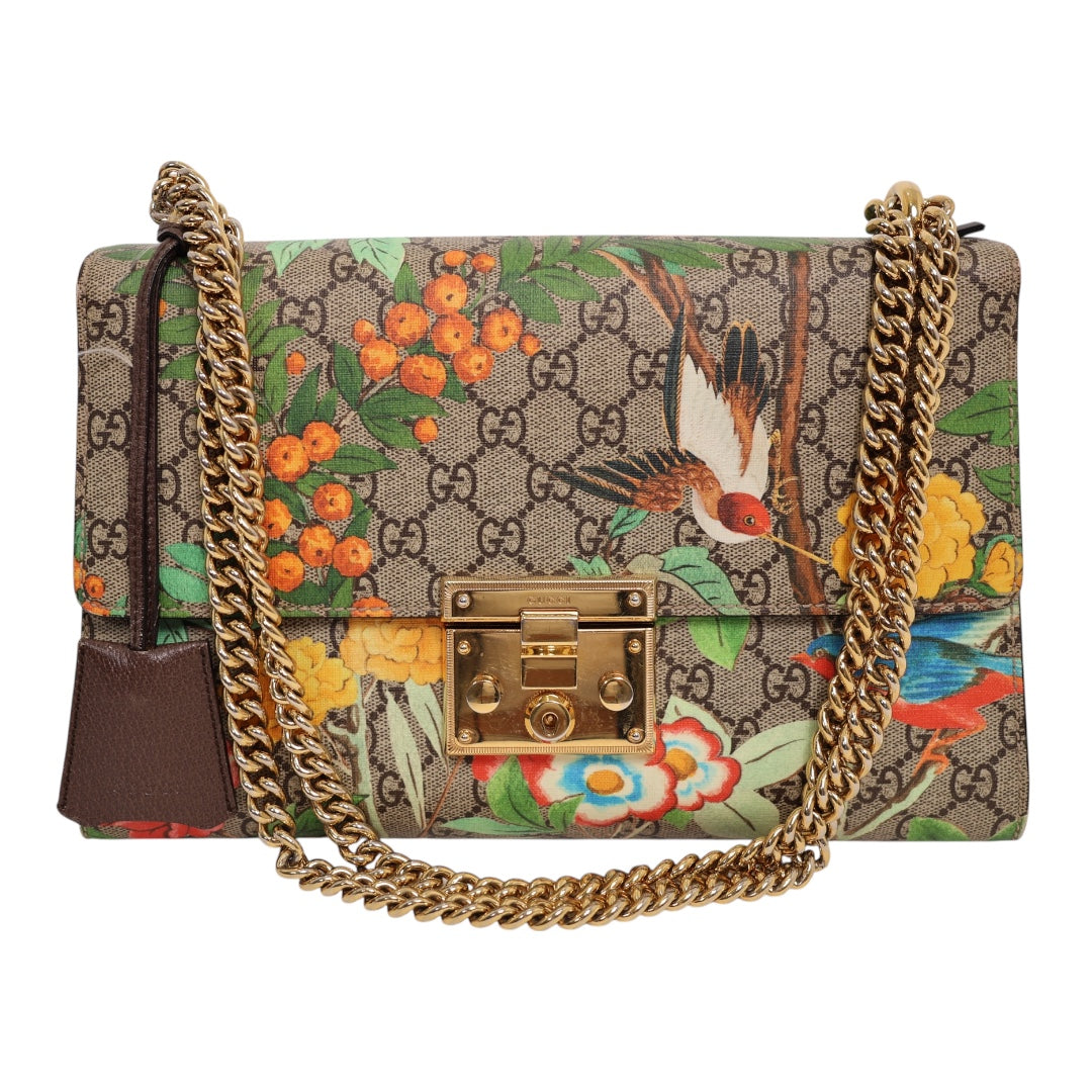 Gucci Tian Padlock Medium GG Supreme Floral Shoulder Bag