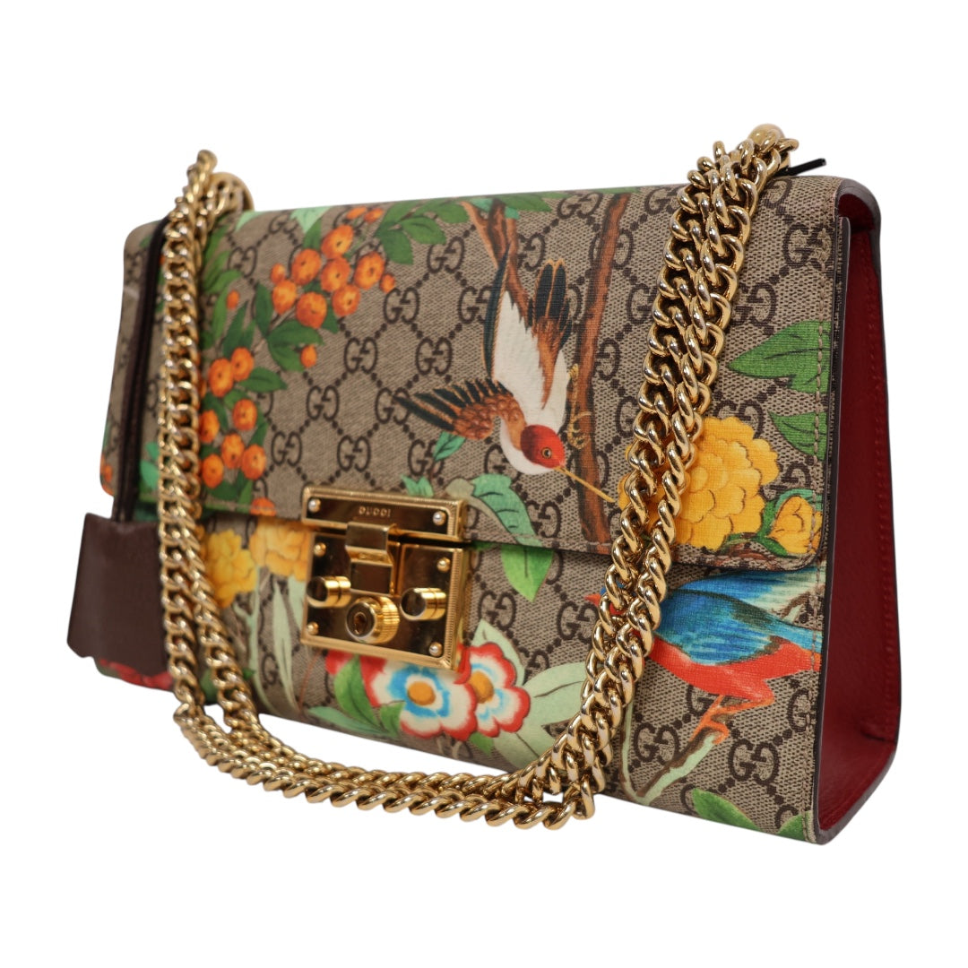 Gucci Tian Padlock Medium GG Supreme Floral Shoulder Bag