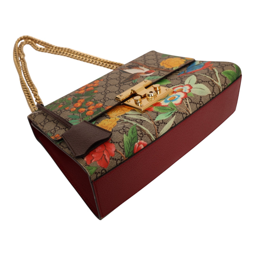 Gucci Tian Padlock Medium GG Supreme Floral Shoulder Bag