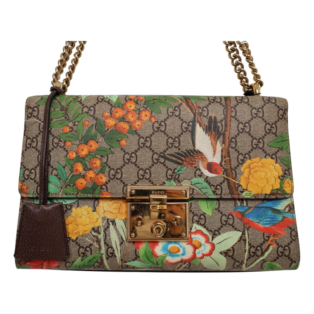 Gucci Tian Padlock Medium GG Supreme Floral Shoulder Bag