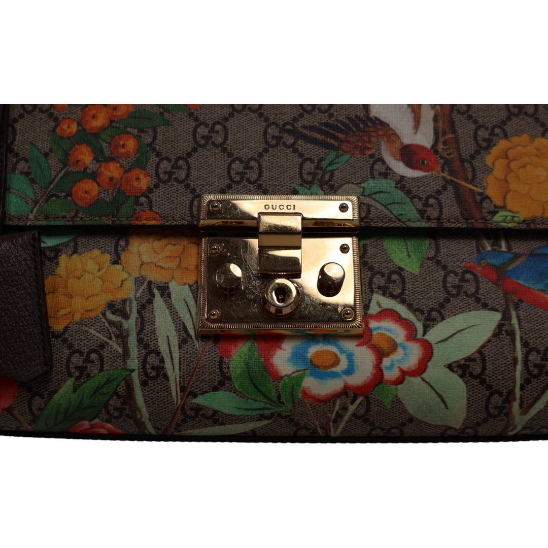 Gucci Tian Padlock Medium GG Supreme Floral Shoulder Bag