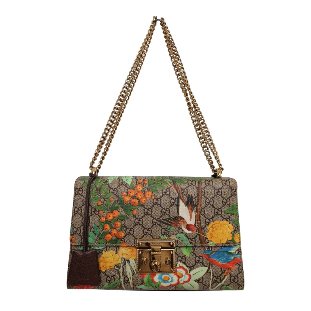 Gucci Tian Padlock Medium GG Supreme Floral Shoulder Bag