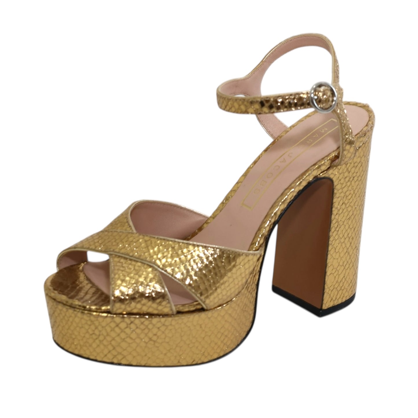 Marc Jacobs Gold Snake Embossed Leather Platform Pumps (Size 36.5)