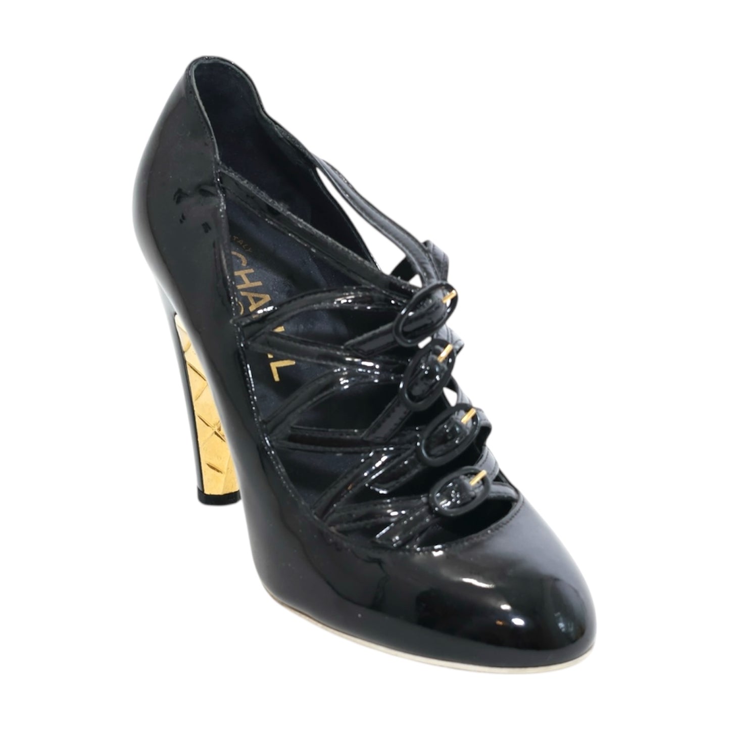 Chanel 2007 Vintage Black Patent Leather Quilted Pumps (Size 37.5)