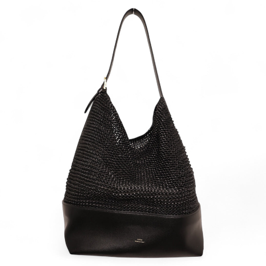 Toteme Belted Woven Black Leather Tote Bag
