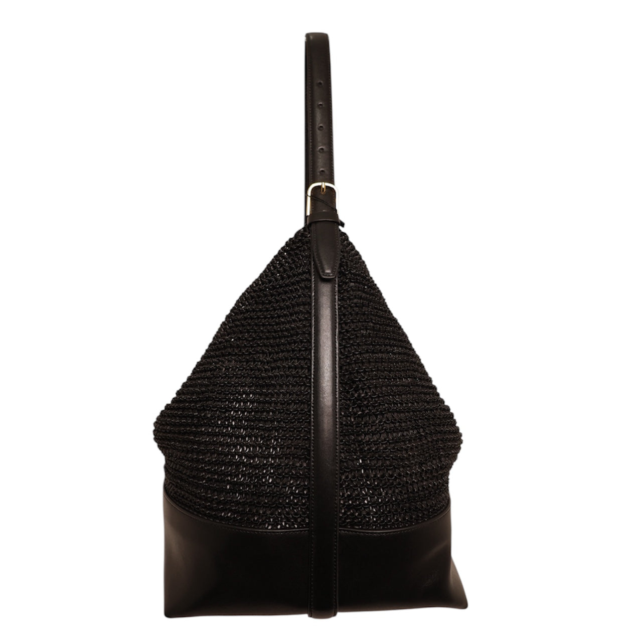 Toteme Belted Woven Black Leather Tote Bag