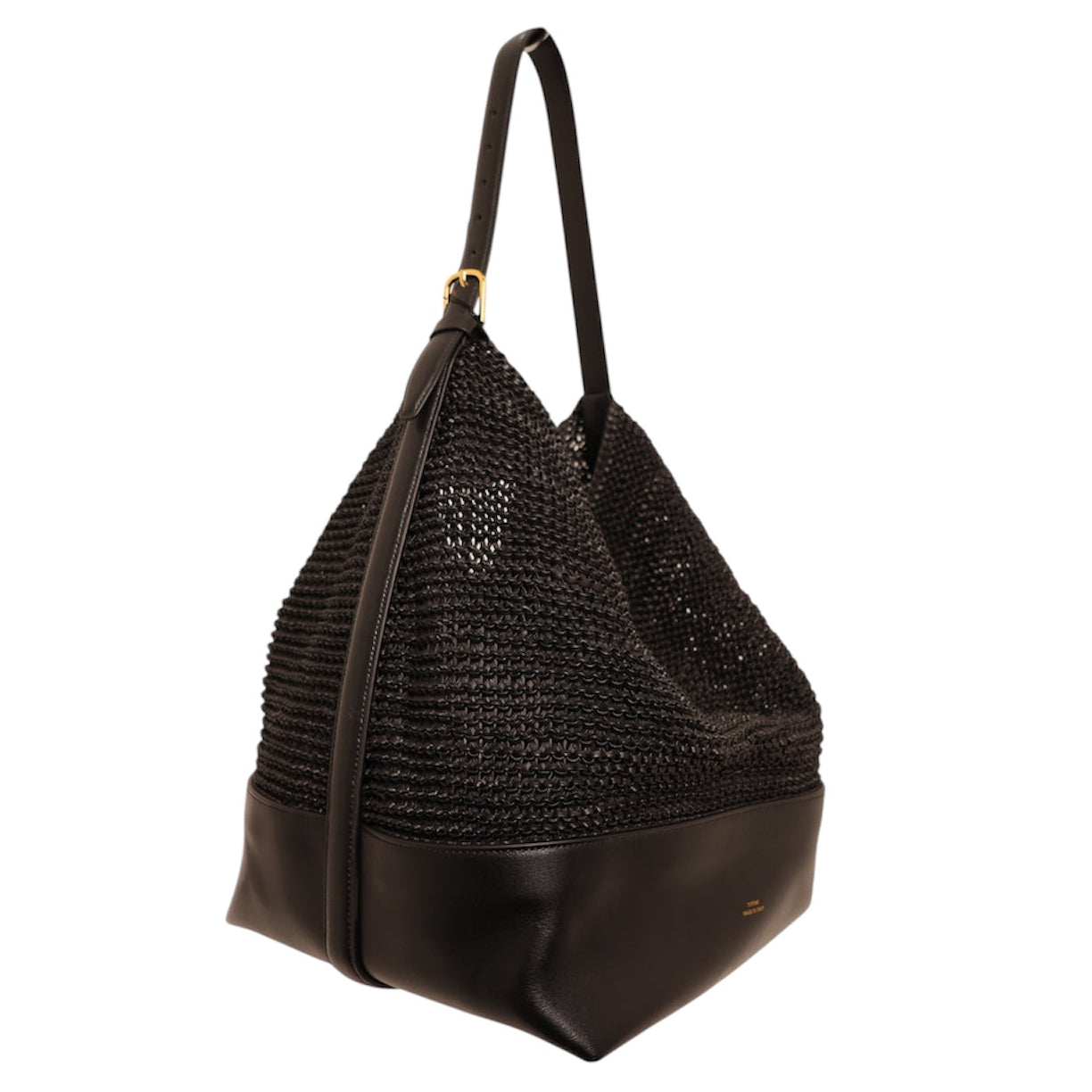 Toteme Belted Woven Black Leather Tote Bag
