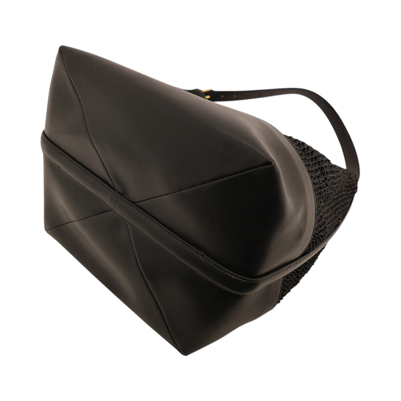 Toteme Belted Woven Black Leather Tote Bag