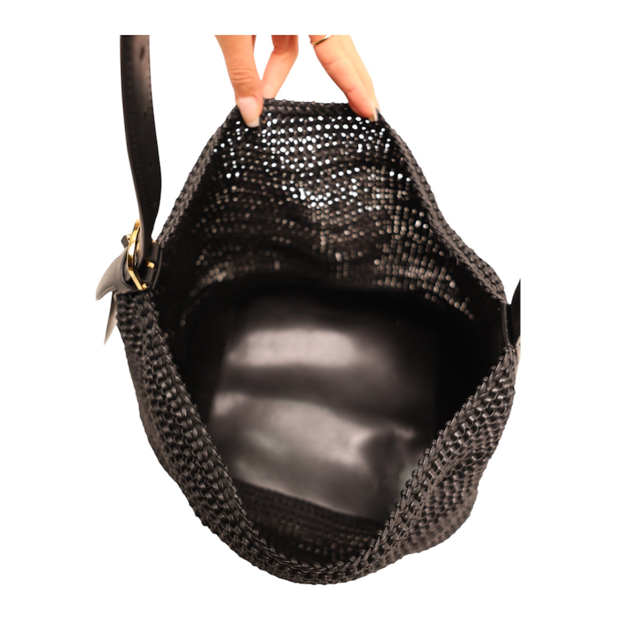Toteme Belted Woven Black Leather Tote Bag