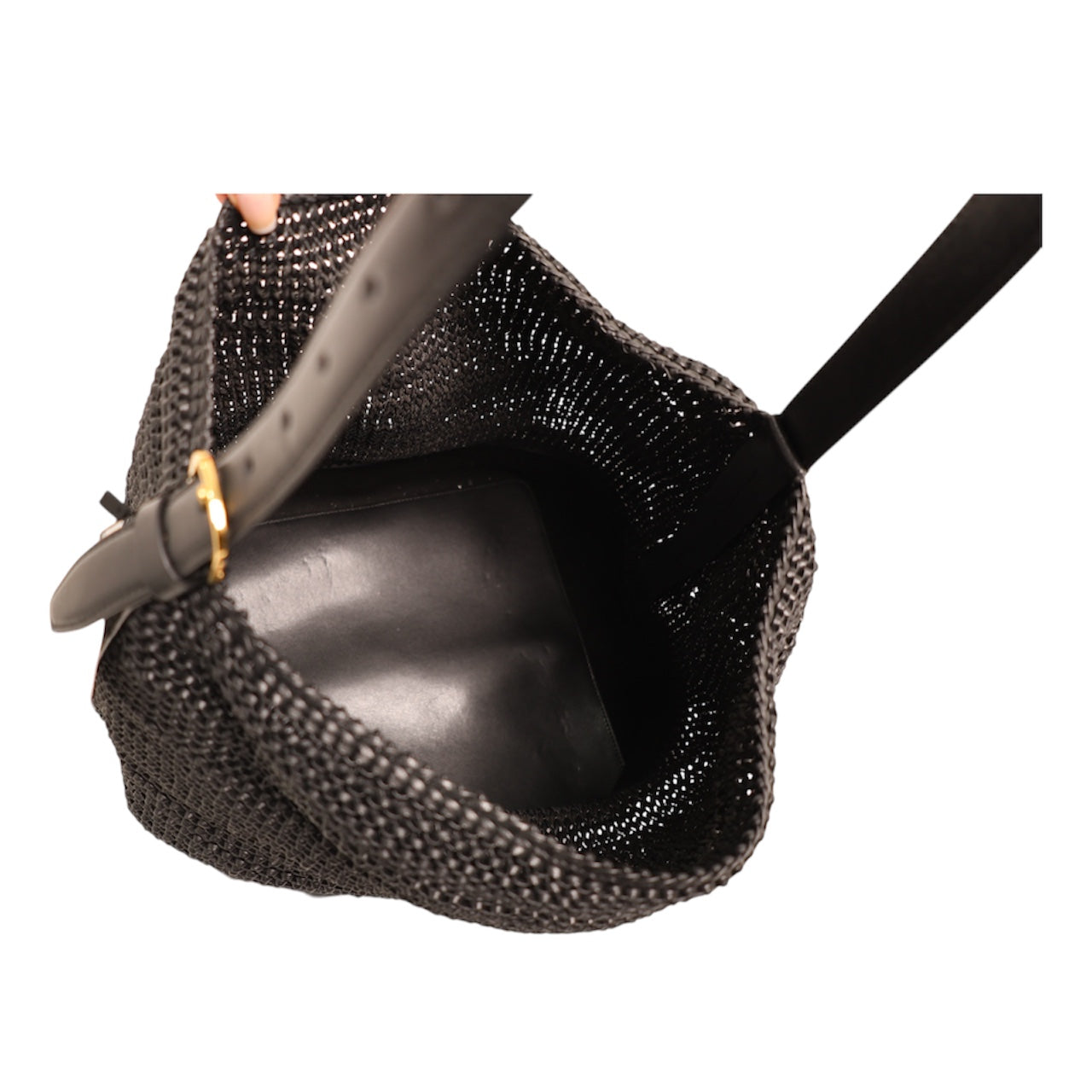 Toteme Belted Woven Black Leather Tote Bag