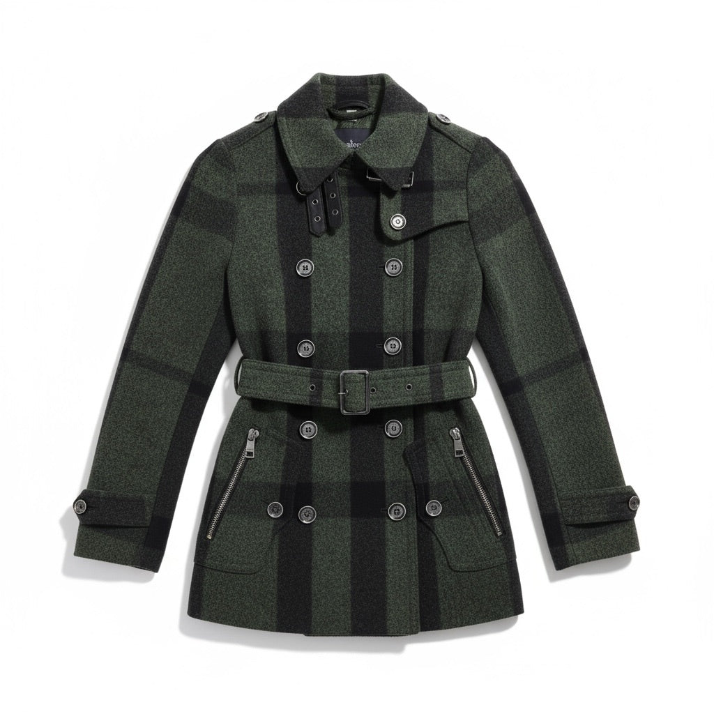 Burberry Brit Check Wool Belted Jacket