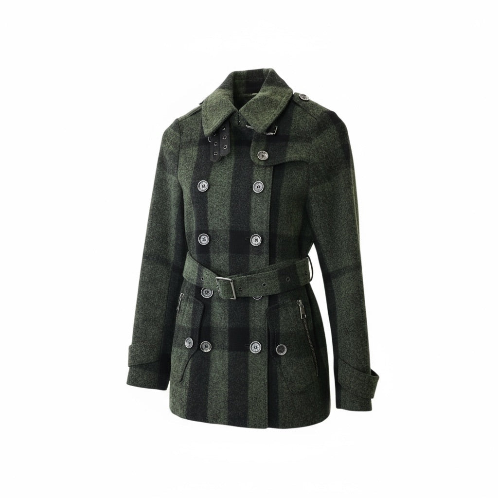 Burberry Brit Check Wool Belted Jacket