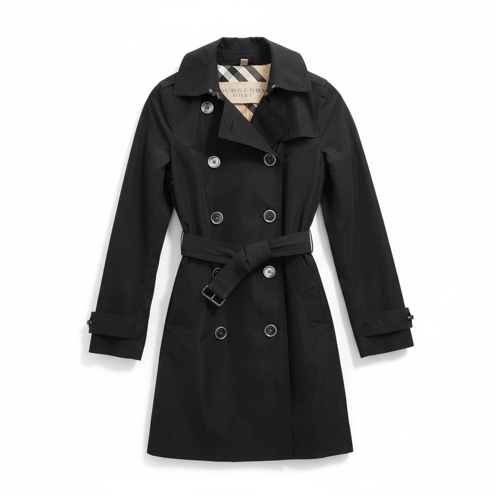 Burberry Brit Double Breasted Hooded Trench Coat