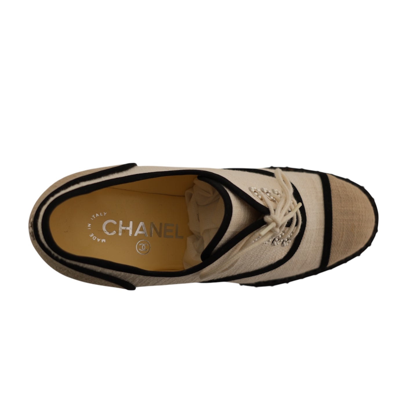 Chanel 2016 Interlocking CC Logo Canvas Wedge Pumps (Size 38)