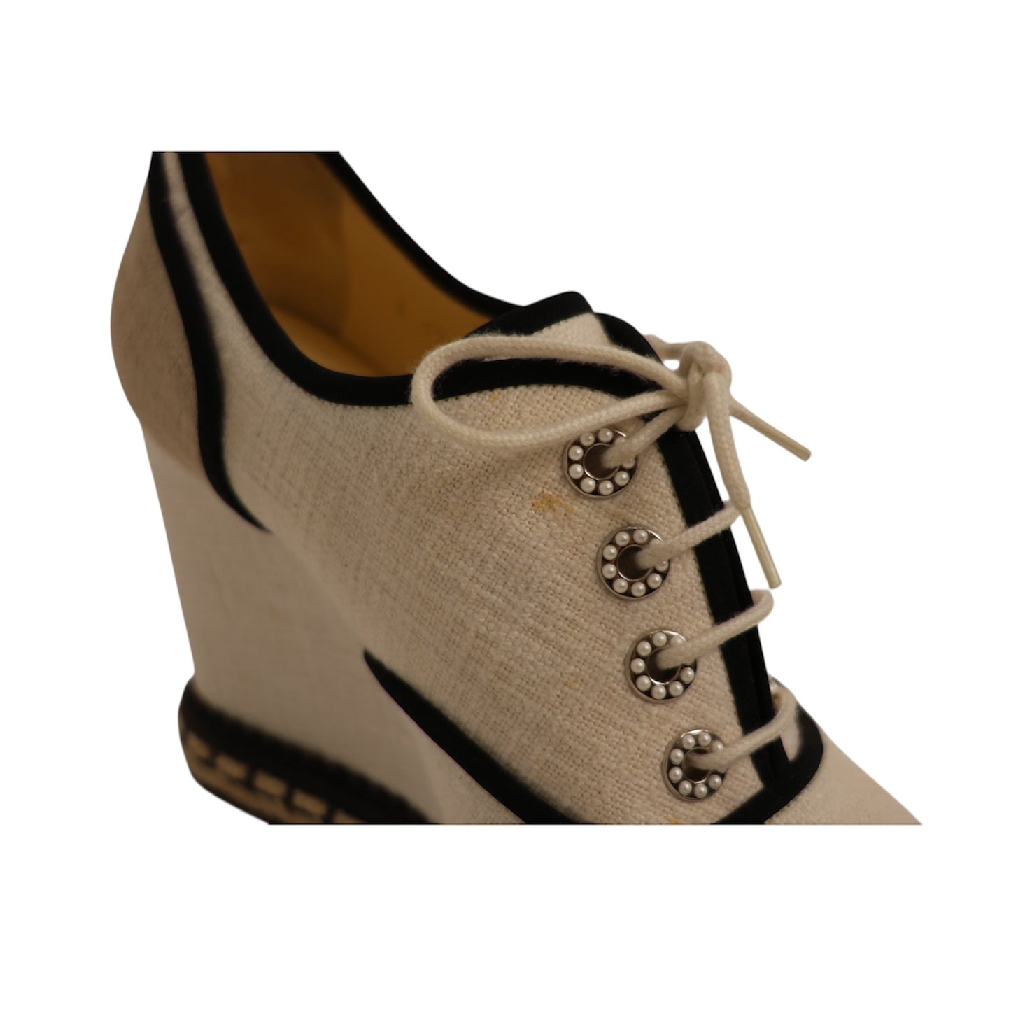 Chanel 2016 Interlocking CC Logo Canvas Wedge Pumps (Size 38)