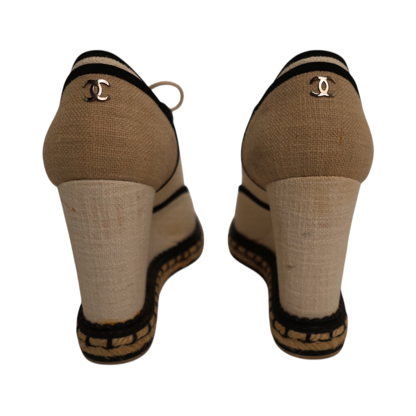 Chanel 2016 Interlocking CC Logo Canvas Wedge Pumps (Size 38)