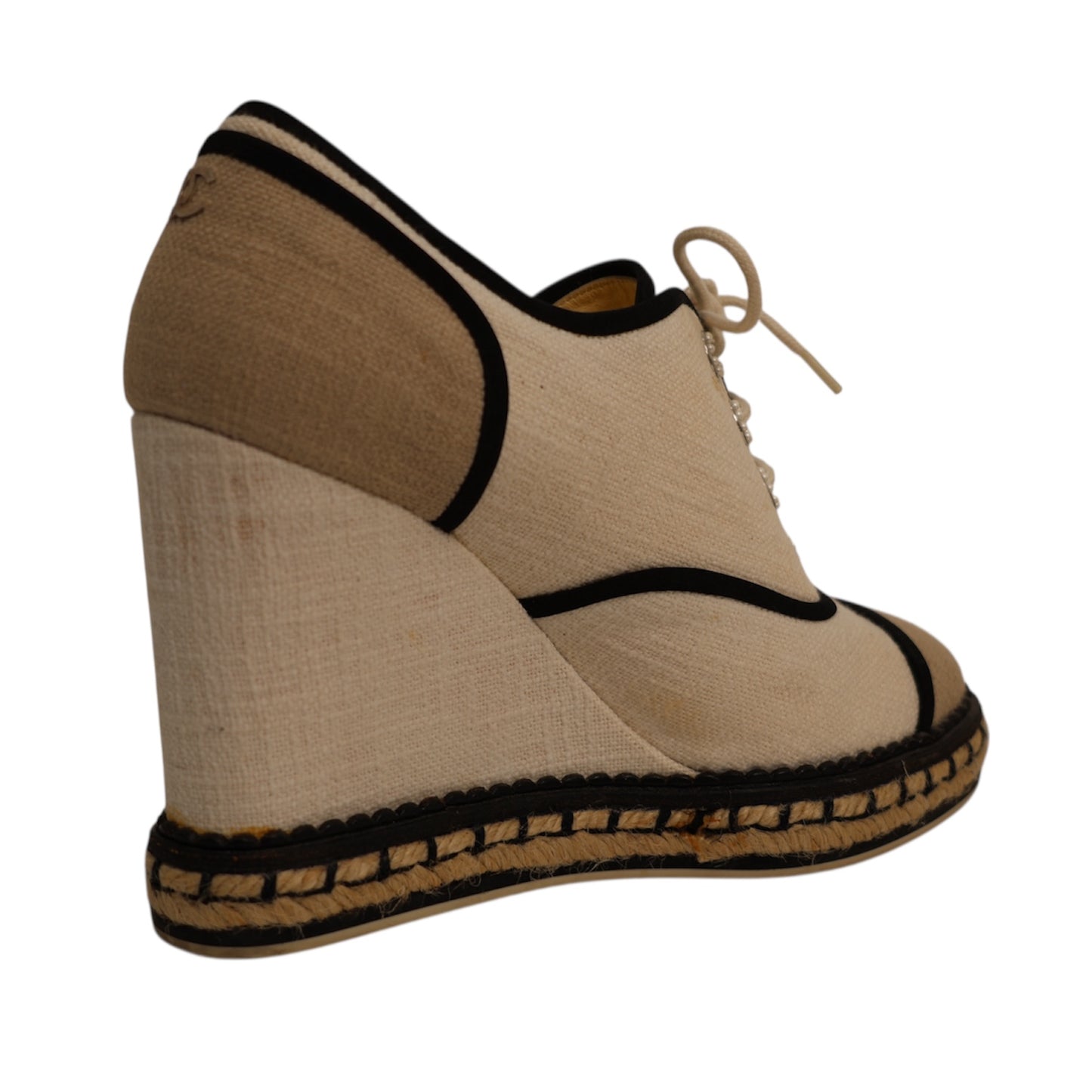 Chanel 2016 Interlocking CC Logo Canvas Wedge Pumps (Size 38)