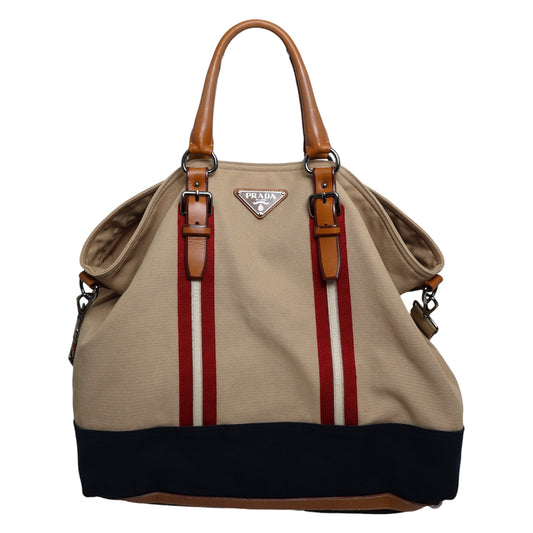 Prada Canapa Saffiano Trim Two Way Tote