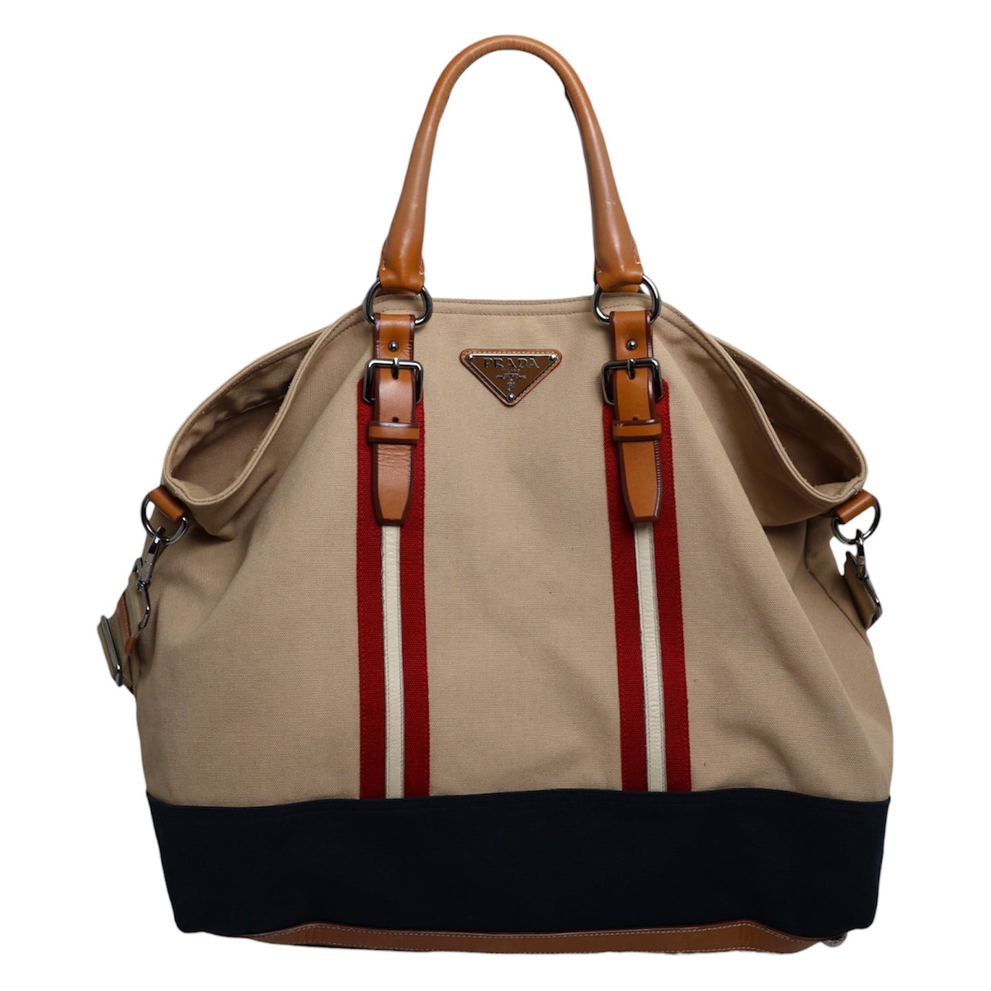 Prada Canapa Saffiano Trim Two Way Tote