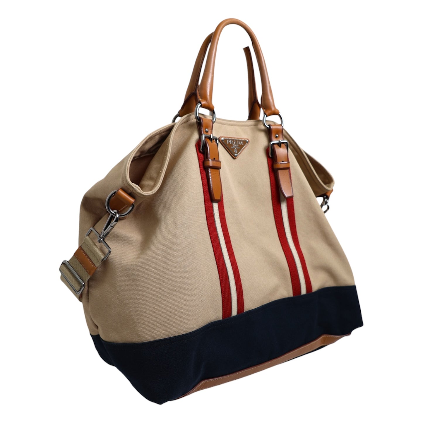 Prada Canapa Saffiano Trim Two Way Tote