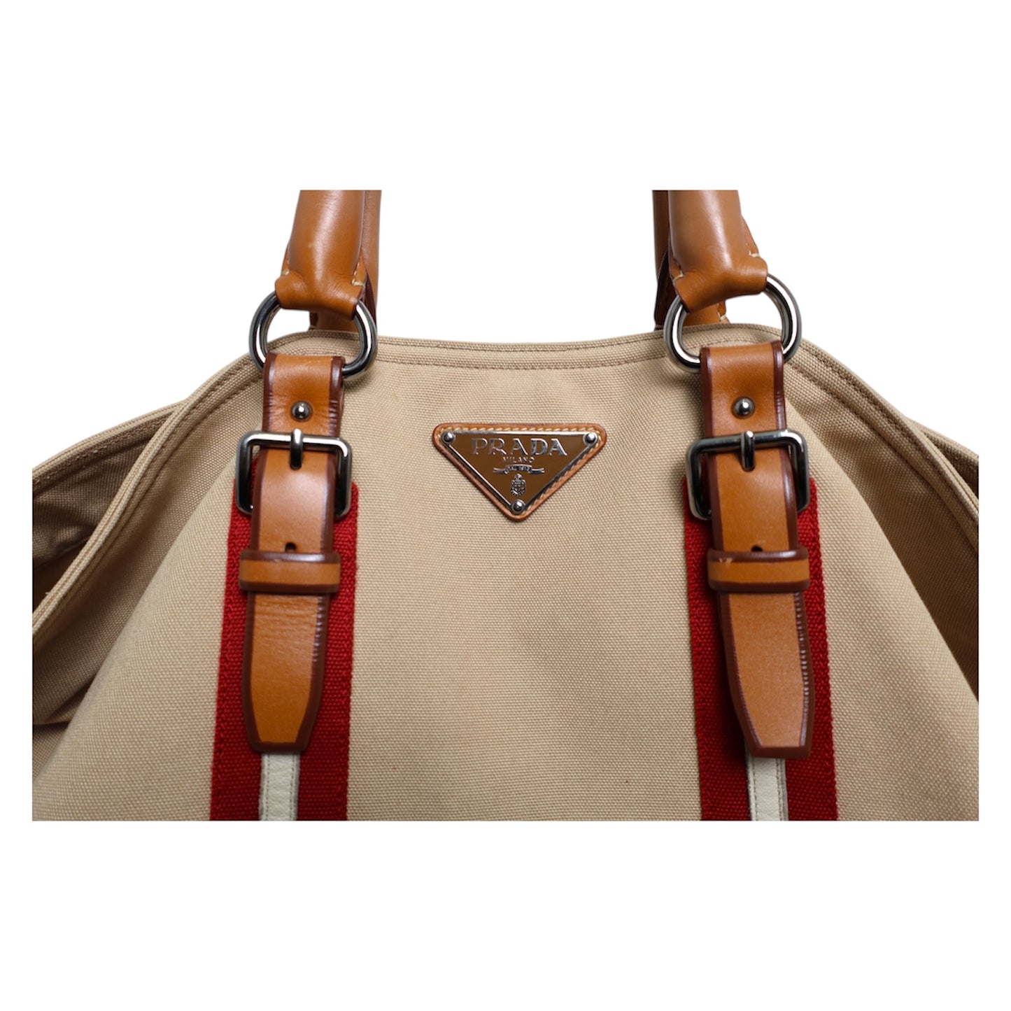 Prada Canapa Saffiano Trim Two Way Tote