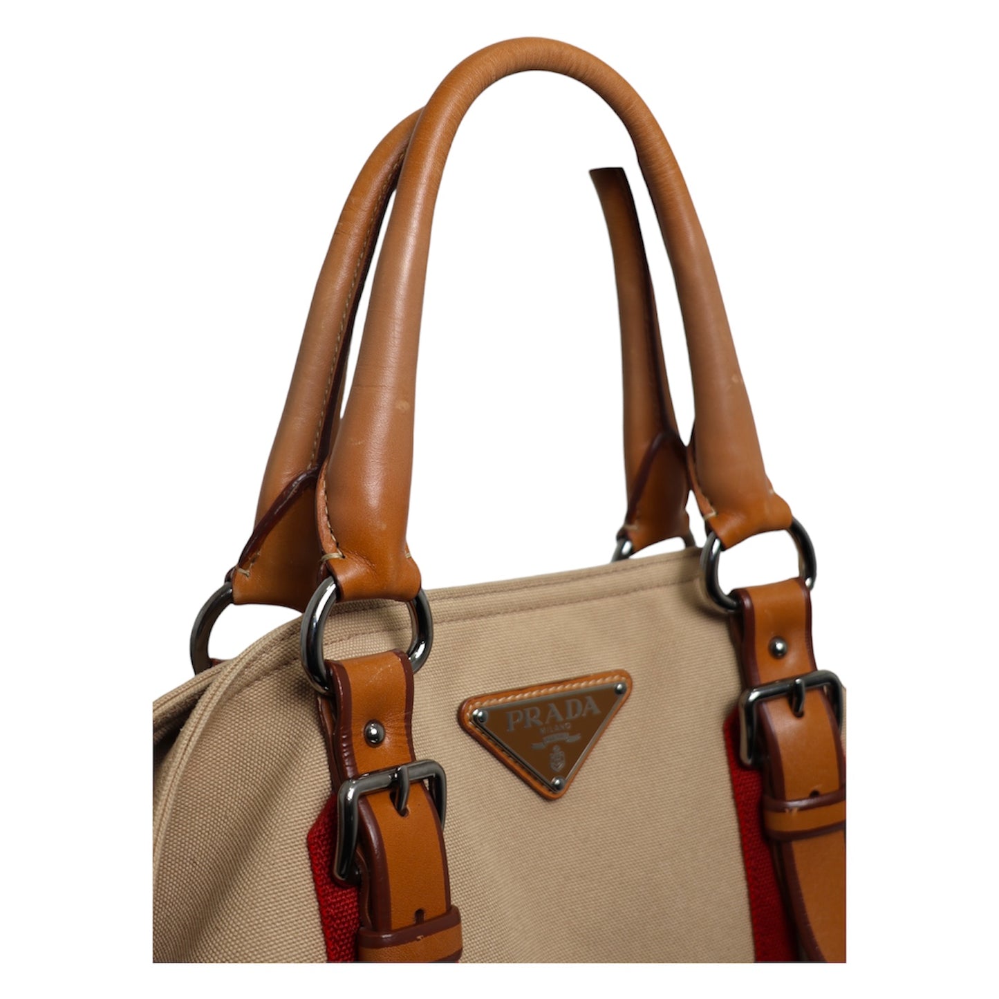 Prada Canapa Saffiano Trim Two Way Tote